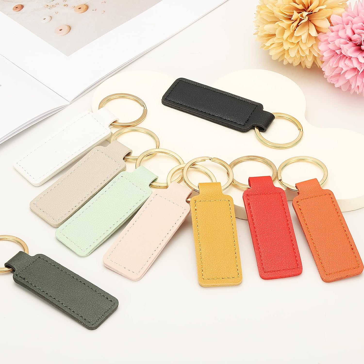 PATIKIL 16pcs Leather Keychain Blanks,72mm Sublimation Keychain Blanks PU Leather Key Chain Keyring with Rings - Image 4