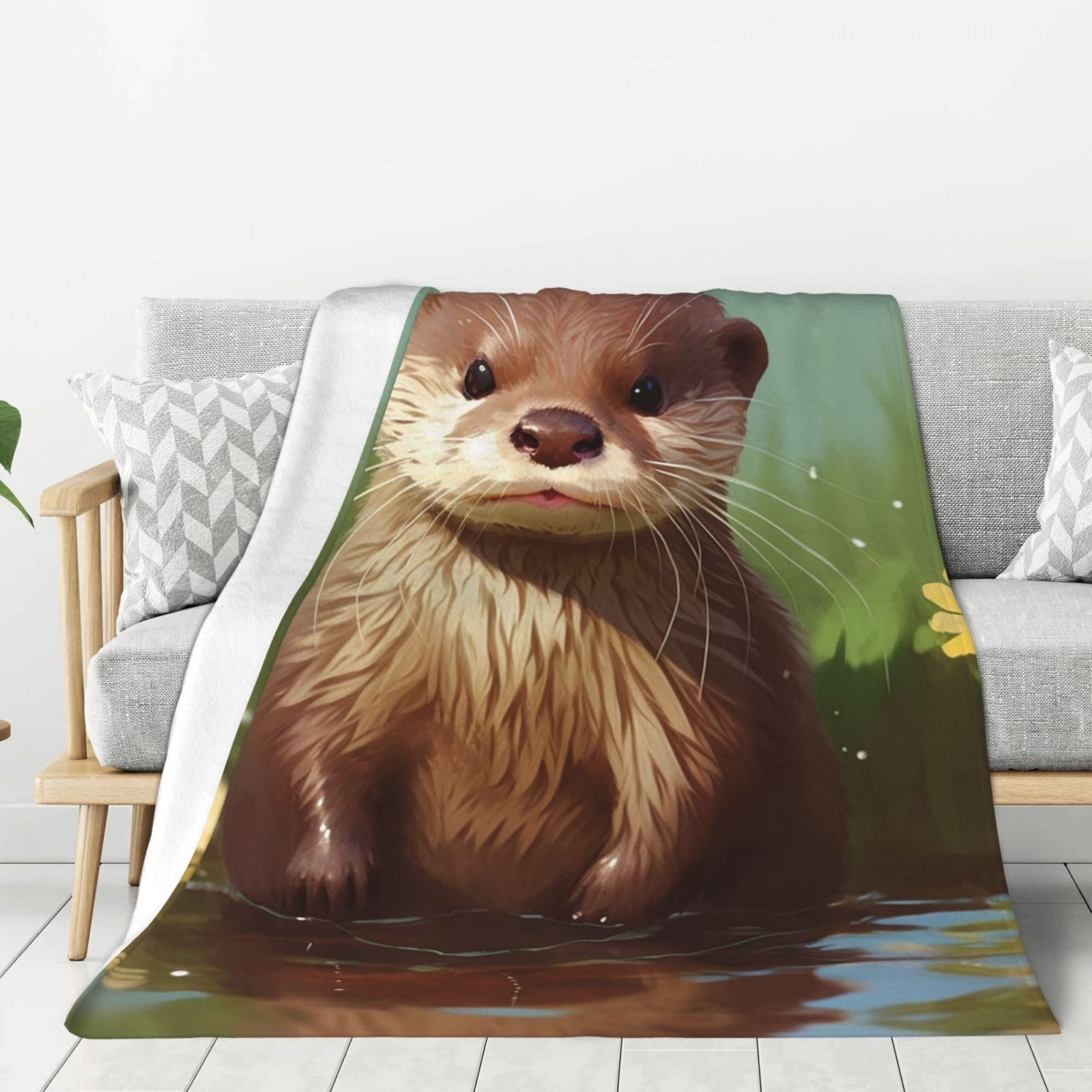Cute Otter Throw Blanket Plush Flannel Fleece Blanket, Soft Lightweight Cozy Blankets 50"X40" for Bed Couch Sofa Travel