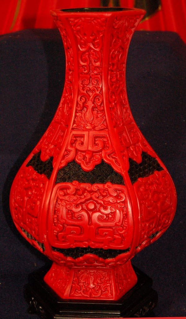 Jade Market Hong Kong Decorative Large Cinnabar Dragon vase with 6 Sides