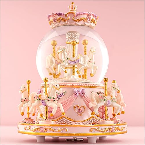 Caja de música de carrusel envuelta para regalo, caja de música que cambia de color, globo de nieve, decoraciones musicales para mujeres, bebés,