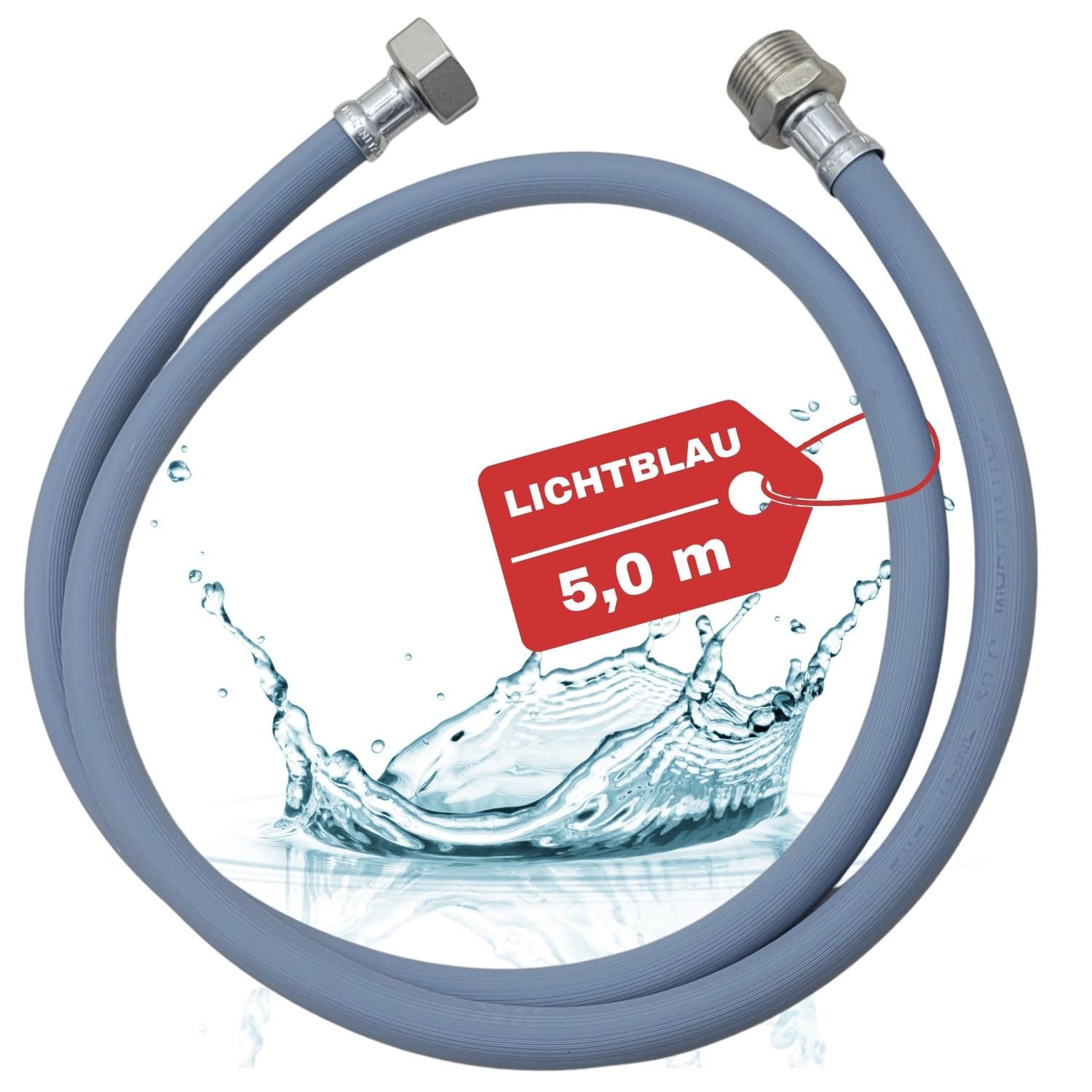 LICHTBLAU Zulaufschlauch Verlängerung mit Metallgewinde I 5,0m I Waschmaschine Geschirrspüler Anschluss I 3/4 Zoll I Verlängerung für Wasserzulaufschlauch universell verwendbar Hersteller unabhängig