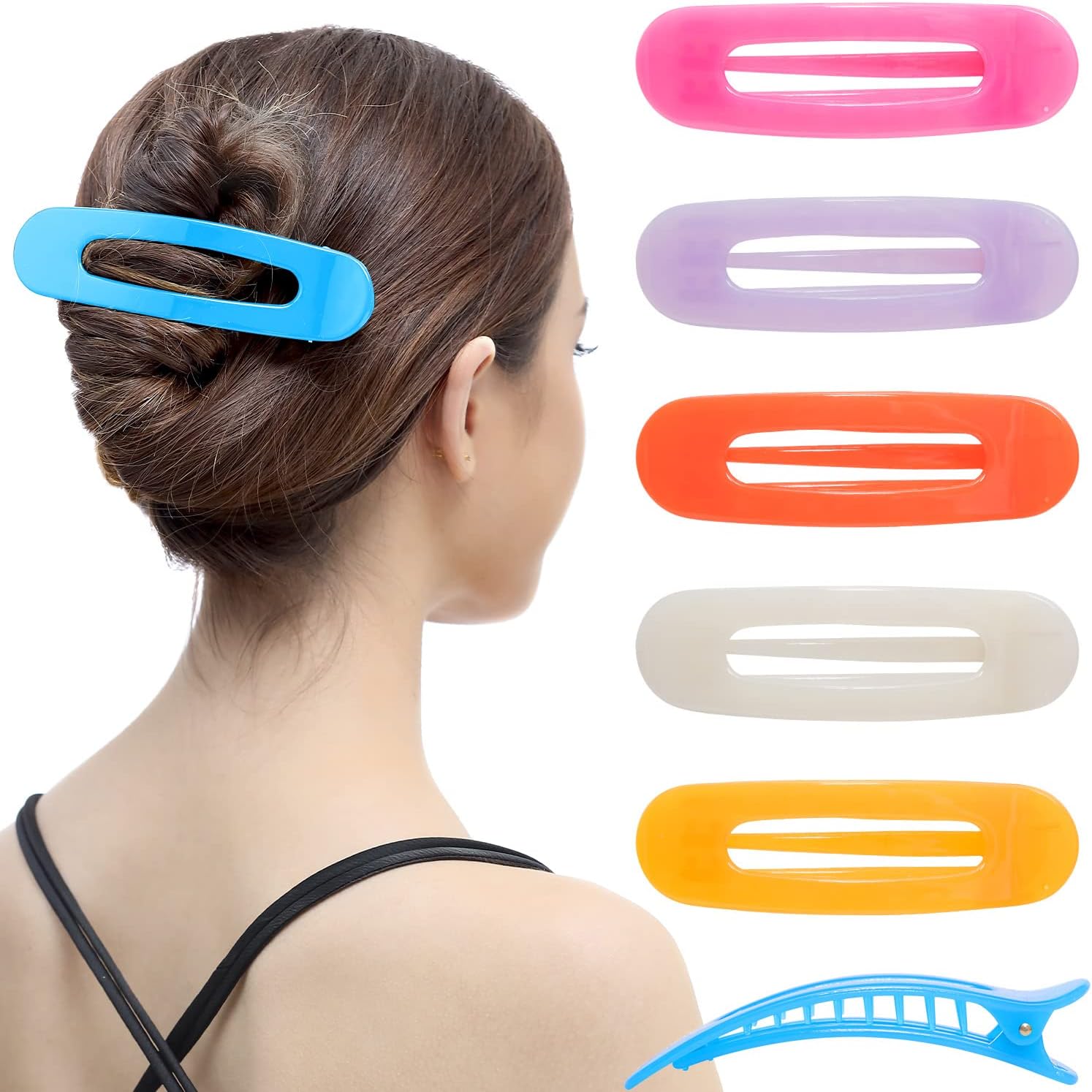 RC ROCHE 6 Pcs Flat Claw Hair Clips for Women Lay Down Barrettes No Crease Side Slide Thick Long Hair Duckbill French Against Head Jaw Claw Styling Jumbo Extra XL Clamp, Large Jelly Candy