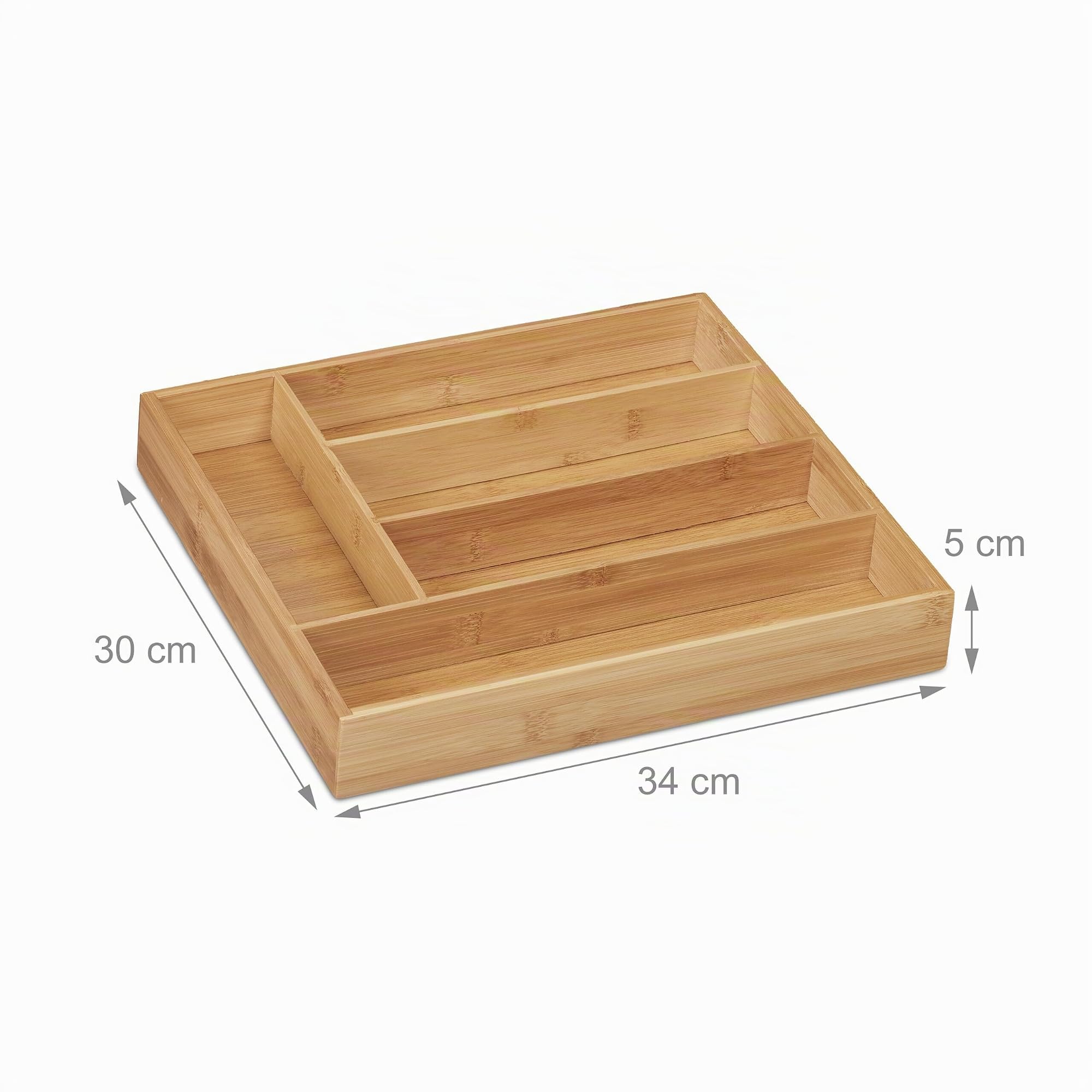 Relaxdays Range-couvert, lot de 2, 5 compartiments, bambou, petit organiseur de tiroir pour ustensiles, HLP 5 x 30 x 34 cm, nature