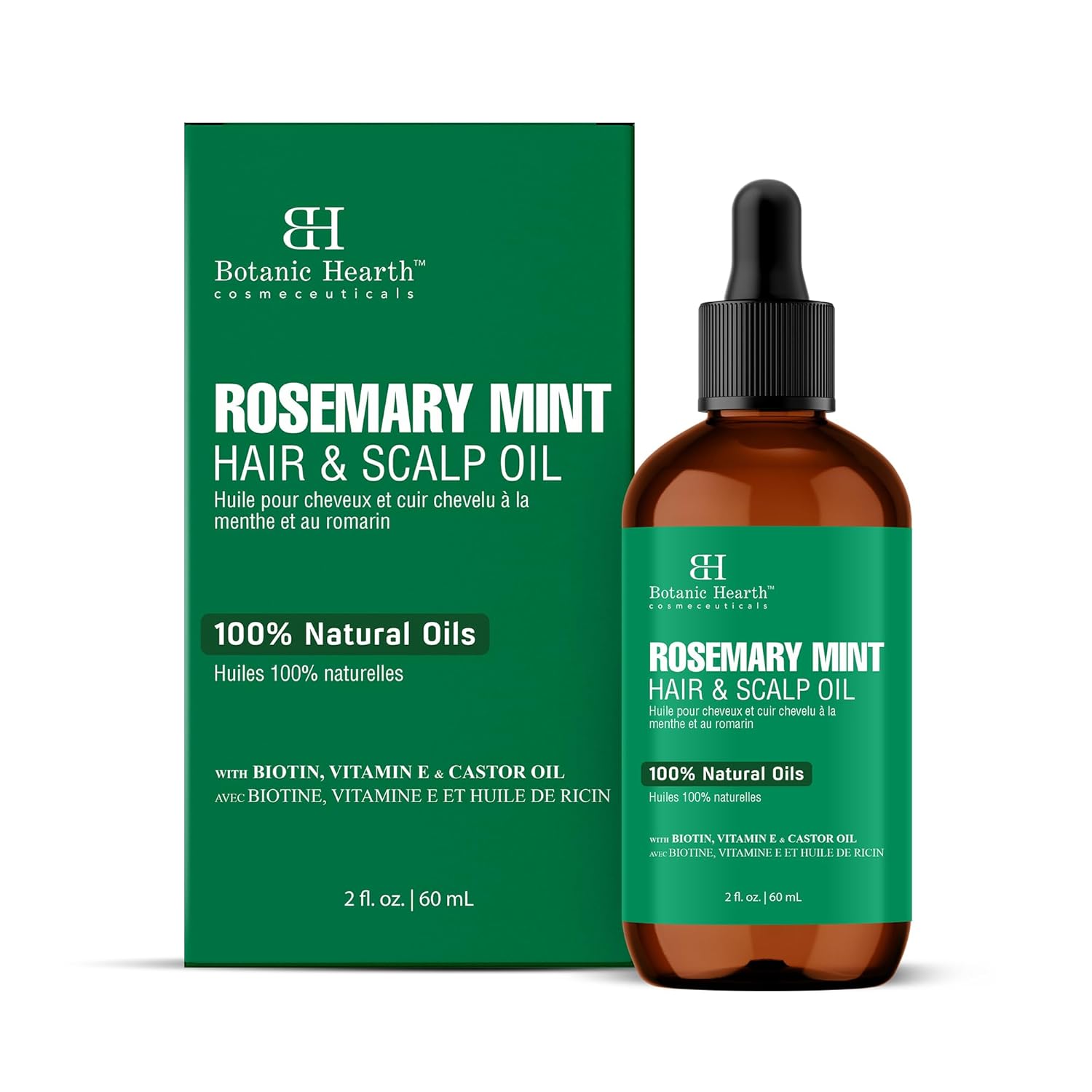 Botanic Hearth Rosemary Mint Hair Oil 2 fl oz + Rosemary Hair Oil with Biotin, Castor & Jojoba 6.7 fl oz – Nourishing Hair & Scalp Care Combo – Lightweight, Color Safe, For All Hair Types