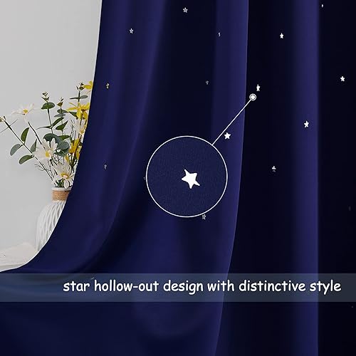 Miniatura 3 de NICETOWN Cortina de habitación infantil inspirada en el espacio nocturno con estrellas centelleante, cortinas blackout para ventana para dormitorio