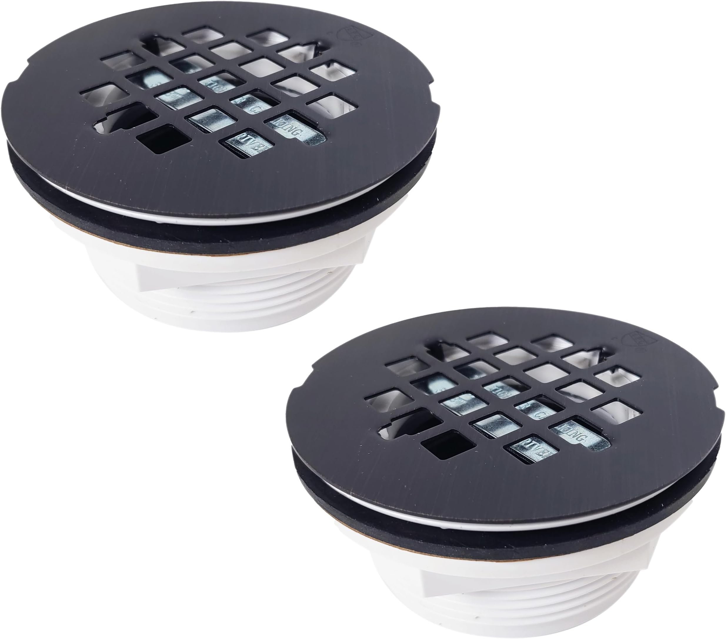 Westbrass D206P-2-12A 2" No-Caulk PVC Compression Shower Drain with 4-1/4" Round Grid Cover, Antique Bronze (2-Pack)