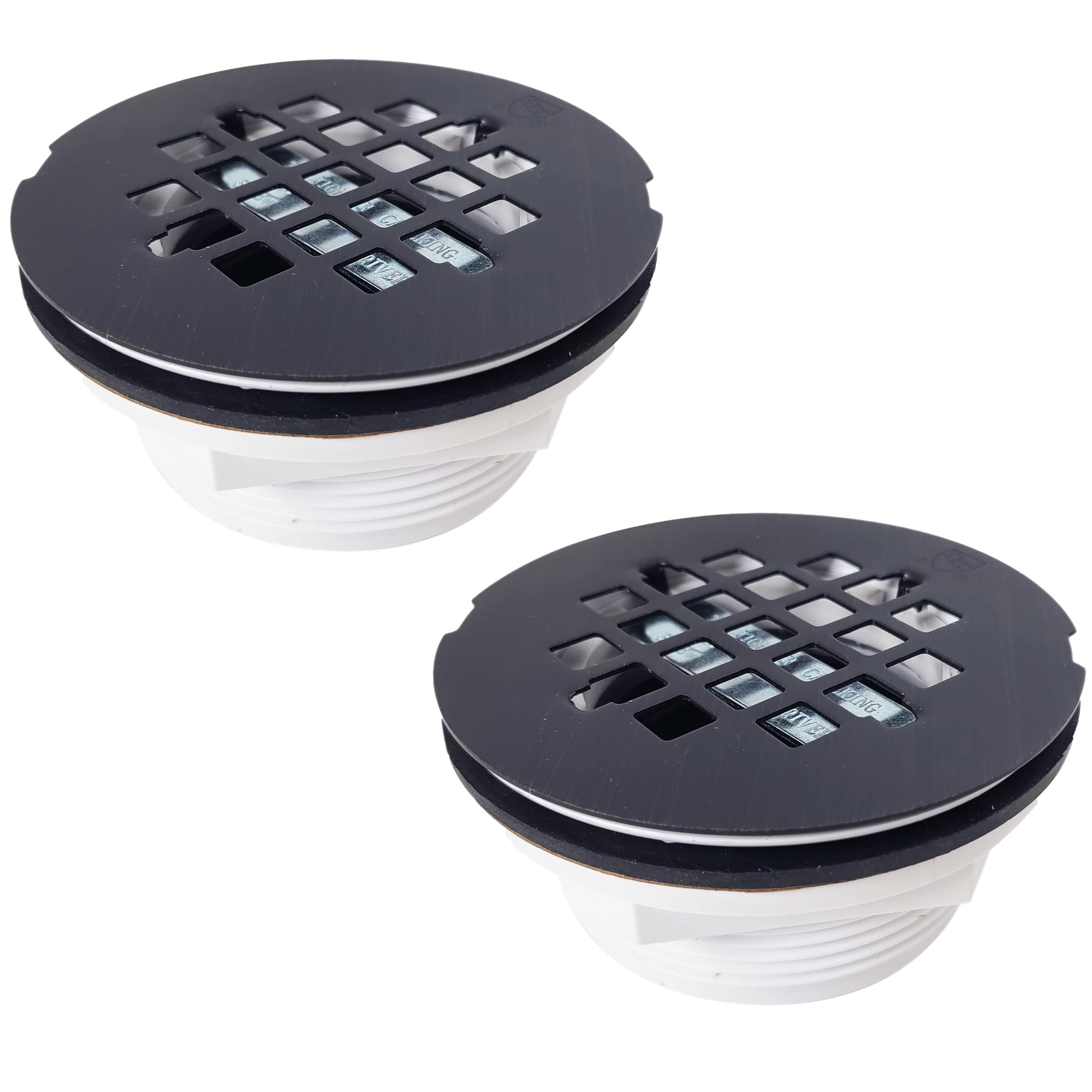 Westbrass D206P-2-12A 2" No-Caulk PVC Compression Shower Drain with 4-1/4" Round Grid Cover, Antique Bronze (2-Pack)