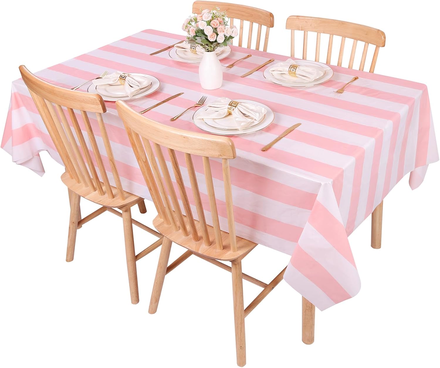 Kesfey Pink Striped Tablecloth Picnic Vertical Stripe Table Cover 5 Packs image 5
