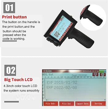 Portable Intelligent Handheld Inkjet Printer, Printing Height Inkjet Coding Machine for Logo Label Barcode Qr-Code Variable Data etc