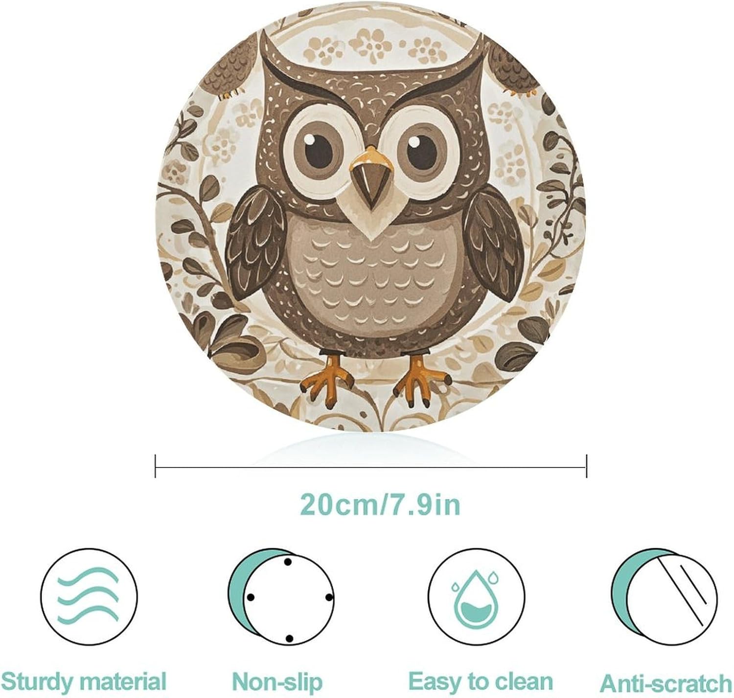 Cute Brown Cartoon Owls Chopping Block Tempered Glass Cutting Board Mats Round Countertop Cutting Boards Small Charcuterie Boards Bar Cheese Board Snack Tray