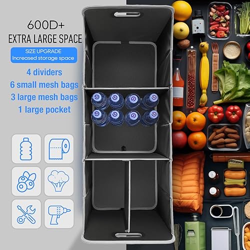 Miniatura 10 de Junsungo Organizador de maletero de automóvil, impermeable, plegable, portátil, multiusos, organizador de bolsas de comestibles, organizador de