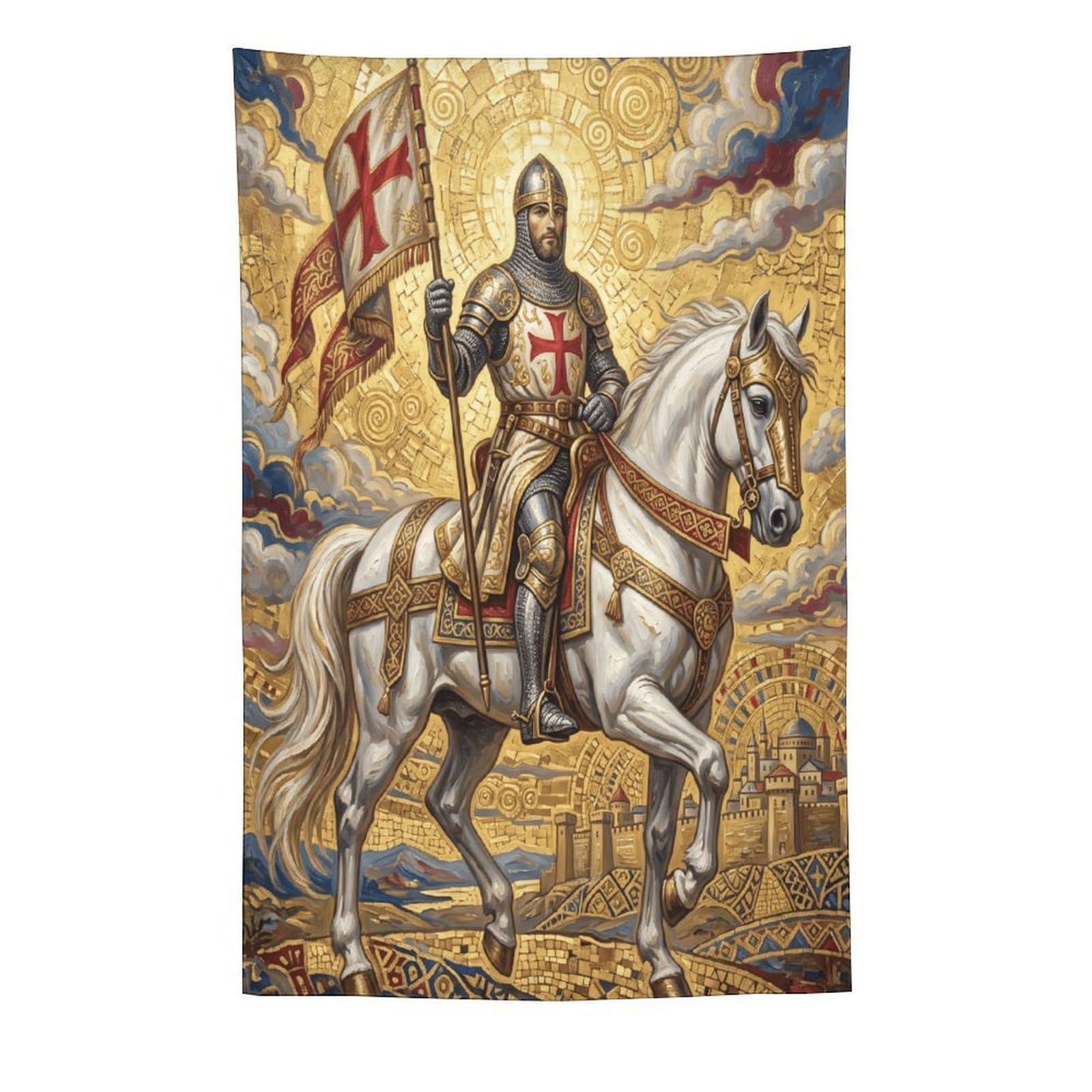 W7C8U2X3 Templar Knight Wall Tapestry, Renaissance Art Style, College Dorm