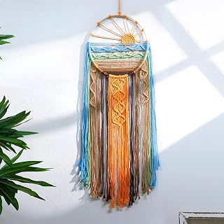 Artilady Sunset Dream Catcher Macrame Wall Hanging - Large Boho Sun Tapestry Wall Art for Bedroom Nursery Living Room Decor