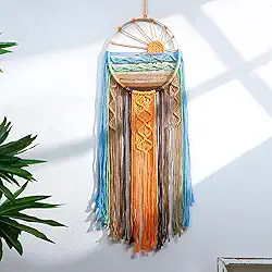 Artilady Apanhador de sonhos de arte de parede pôr do sol - macramê para pendurar na parede grandes apanhadores de sonhos, tapeçaria boho tecida à mão, decoração de parede colorida para quarto,