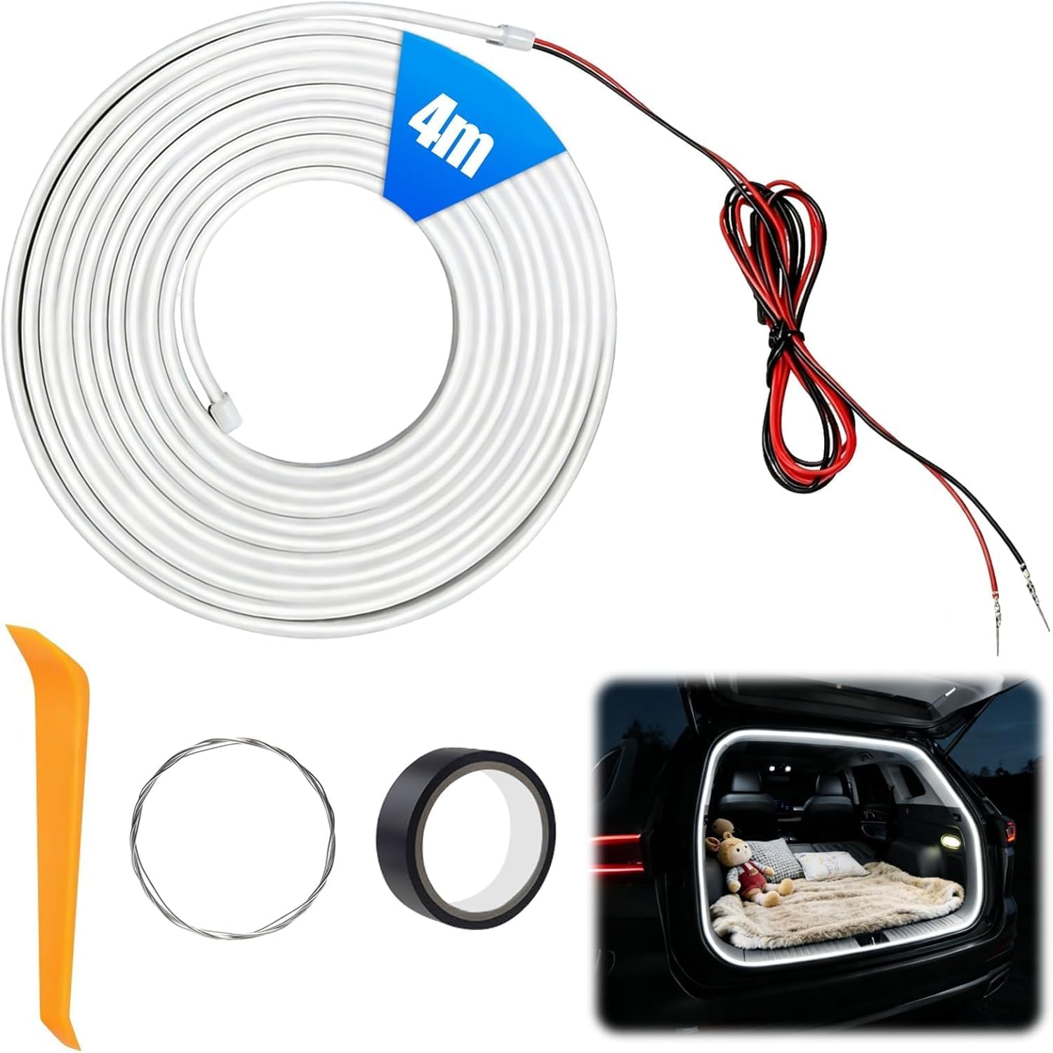 4M Car Boot Light Strip Boot Lighting LED Flexible LED Strip Car Automatic Sensor Tail Box LED Strip Lights for Car Boot Decoration