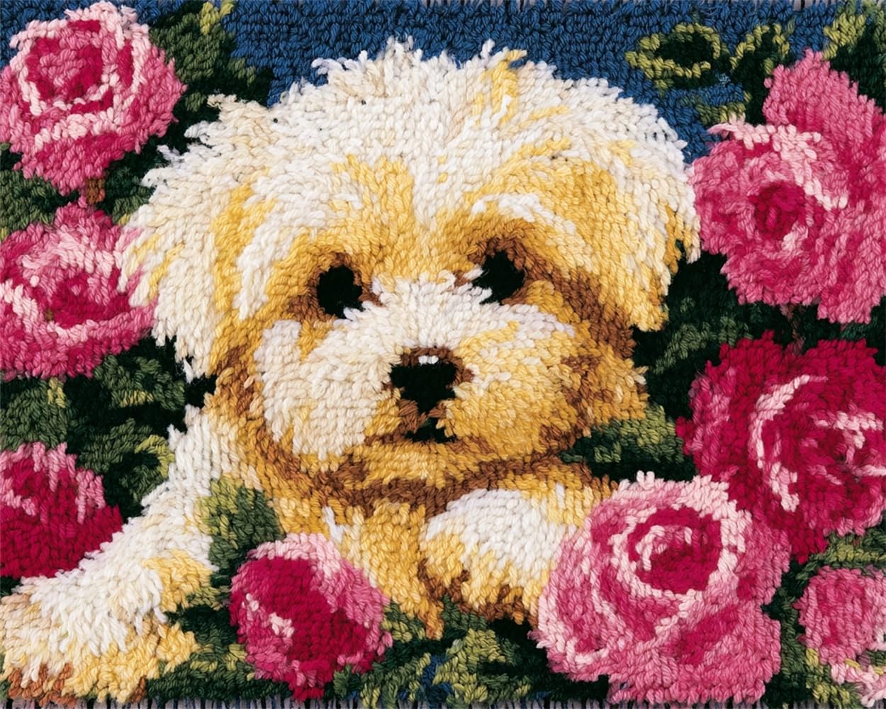 FWRTYCB 3D Latch Hook Rug Kit Puppy and Roses