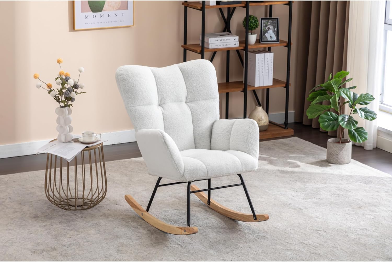 050-Fabric Rocking Nursery Chair for Living Room Indoor,Ivory