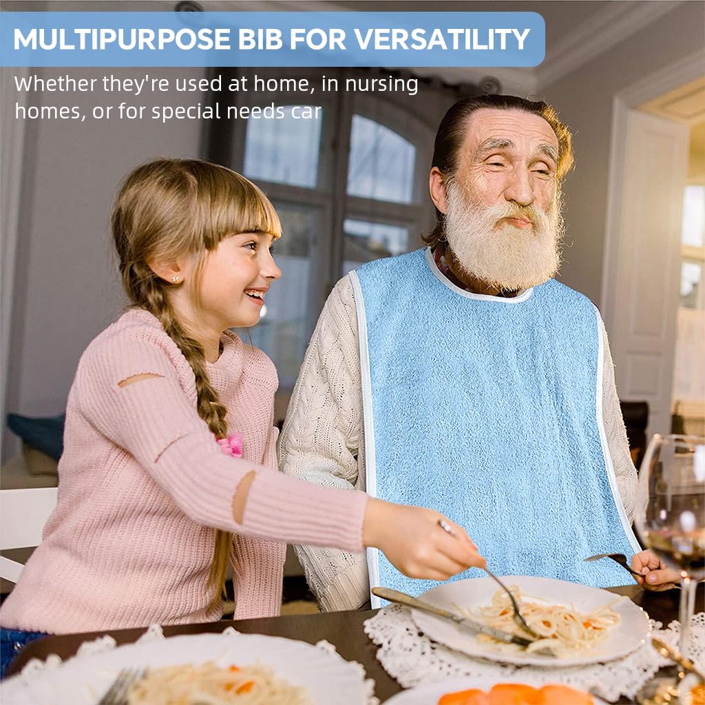 HANNEA® 30'' Adult Bib for Men and Women, Soft Towel Cloth, Absorbent, Adjustable Hoop and Loop Closures, Durable, Machine Washable, Full Coverage for Dining, Nursing Homes, and Special Needs Care - Image 4 thumbnail