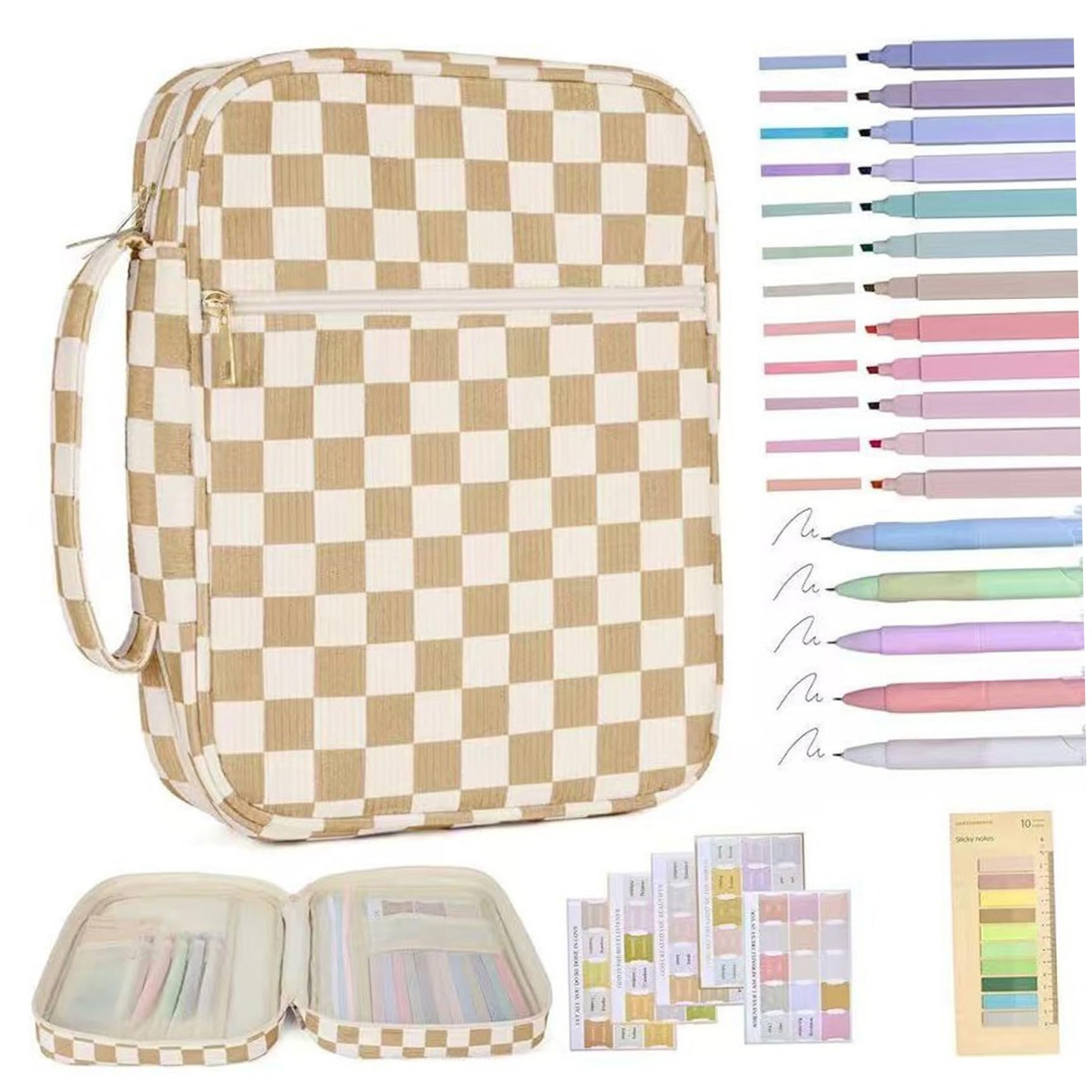 Bible Study Kit Quilted Protective Portable Bible Cover with Pens & Notes & Ruler for Men Women, Yellow, Holiday Statues