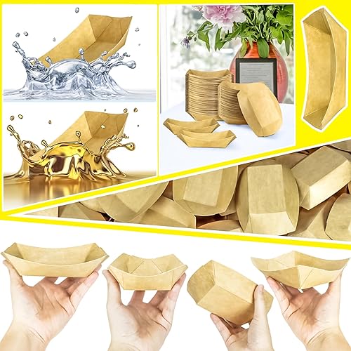 Miniatura 4 de MotBach Paquete de 200 bandejas de papel kraft de 2 libras, botes de papel desechables, botes de alimentos de alta resistencia, bandeja de papel