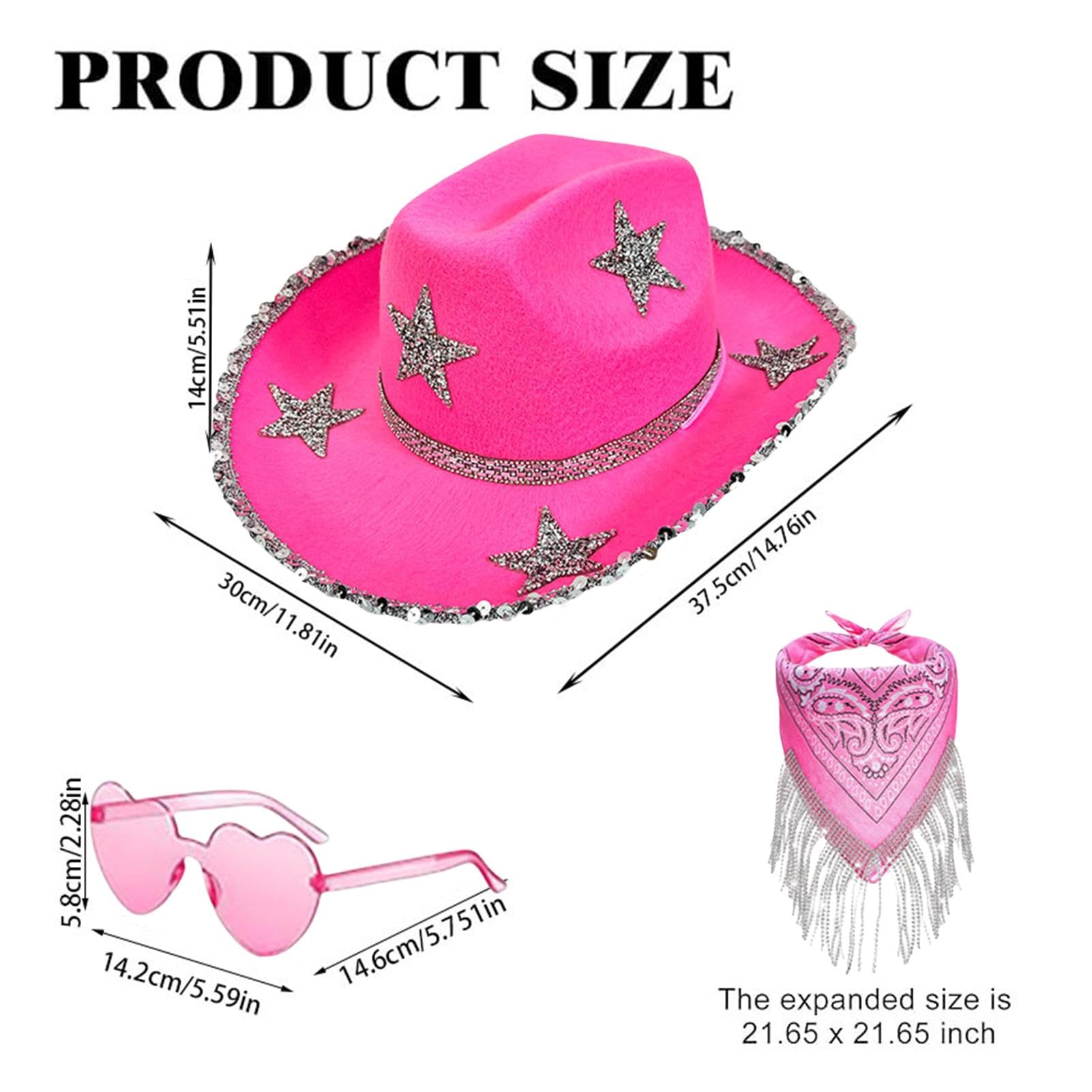Sombreros de vaquero brillantes para mujer, gorro de vaquera con purpurina, 3 gorros clásicos de vaquero con purpurina con gafas de sol, disfraz de fiesta de Halloween, juego de accesorios