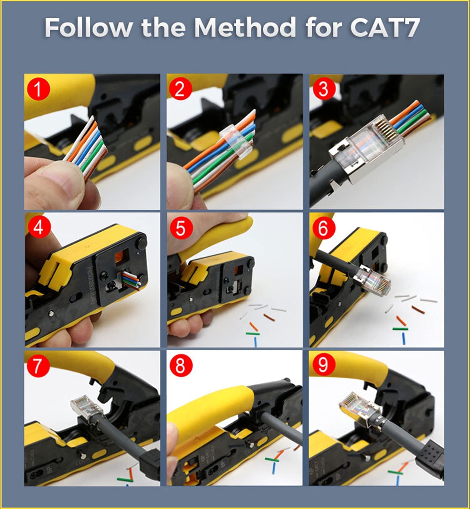 Herramienta de crimpado de cables CAT5 CAT6 CAT7 Crimpadora de paso Herramienta de crimpado para conectores estándar RJ45 RJ12 RJ11 CAT6a Conectores modulares blindados Alicates
