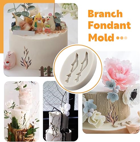 Miniatura 4 de Molde de silicona de rama de árbol, ramas de ramas, hojas, moldes de fondant para decoración de pasteles, decoración de cupcakes, caramelo y pasta
