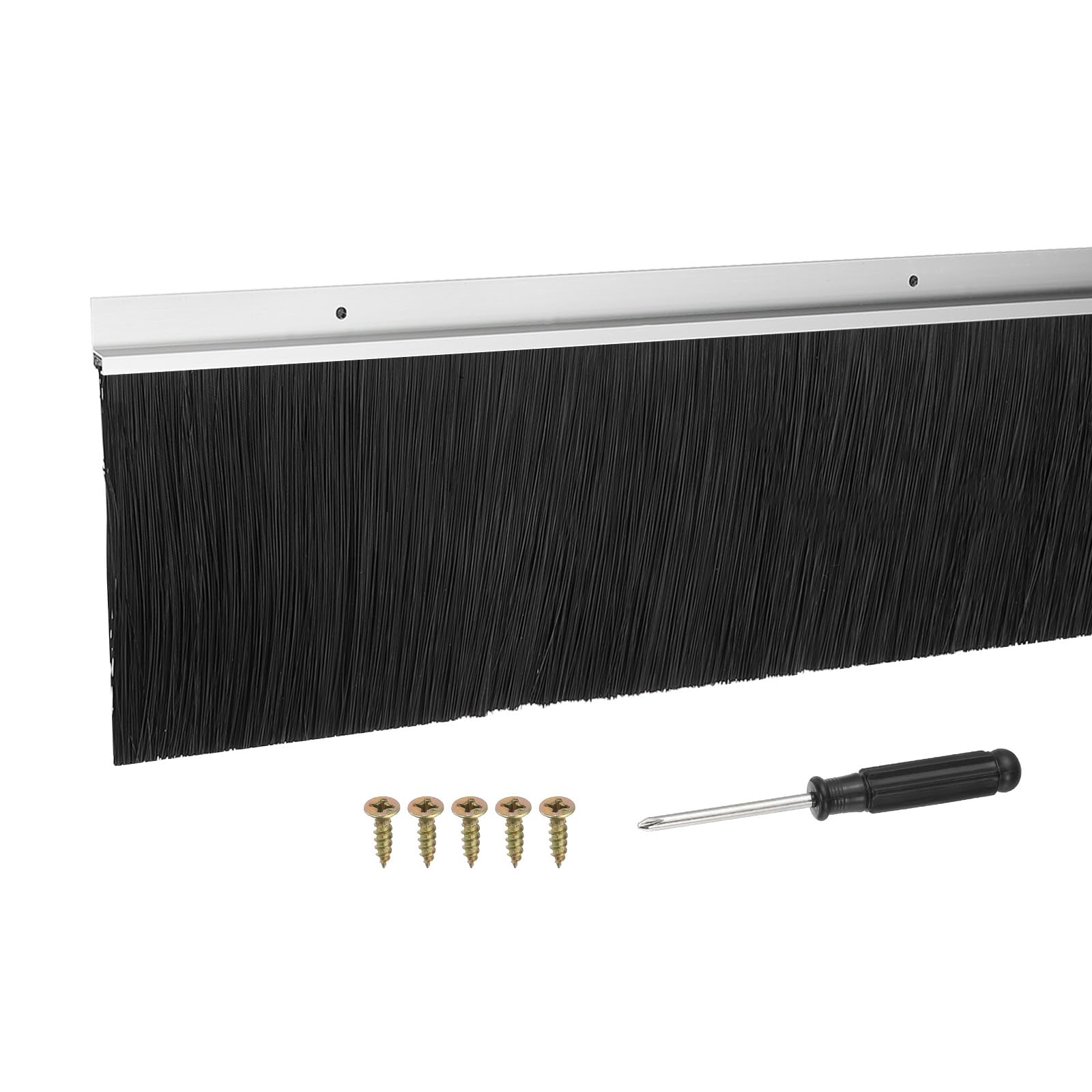YELARXI Door Sweep Aluminum Alloy Brush Sweeps, 3.9 Inch Black PP Brush 39"L x 4.9"W Fit for Gaps of Door Bottom - H-Shape Holder (Silver)
