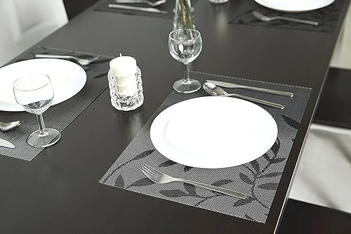 Miniatura 6 de Juego de 6 manteles individuales negros, antideslizantes, de Navidad, lavables, de vinilo, tejido para comedor, mesa de cocina, patio (18 x 12