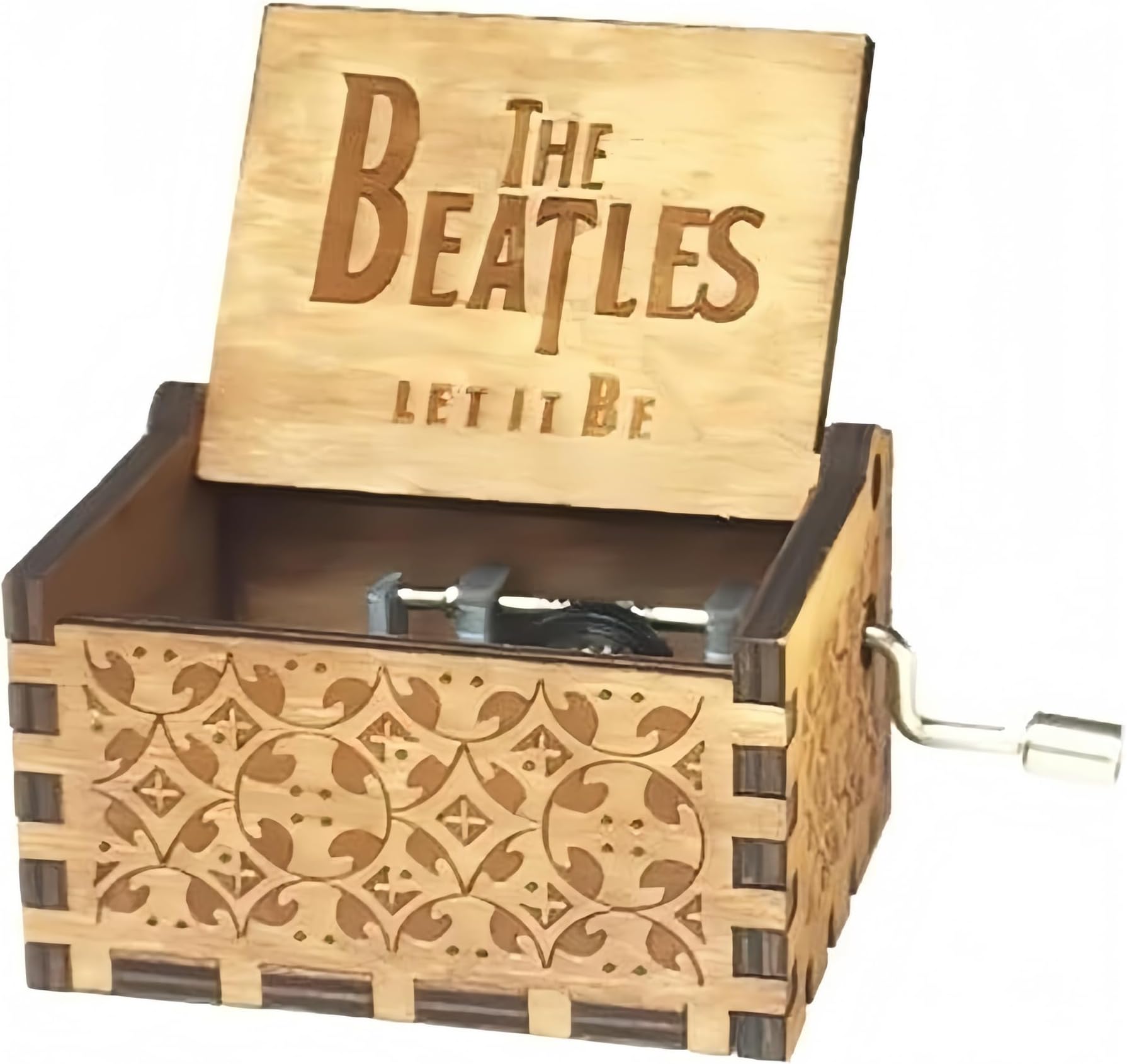 The Beatles Theme Antique Carved Wooden Hand Crank Music Box Birthday Gift Party Item Musical Toy