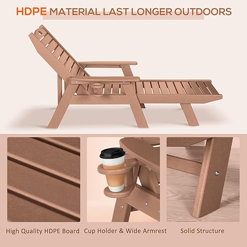 Miniatura 5 de nalone Chaise Lounge para exteriores con respaldo ajustable de 5 posiciones y soporte para tazas, silla de descanso de polietileno de alta densidad