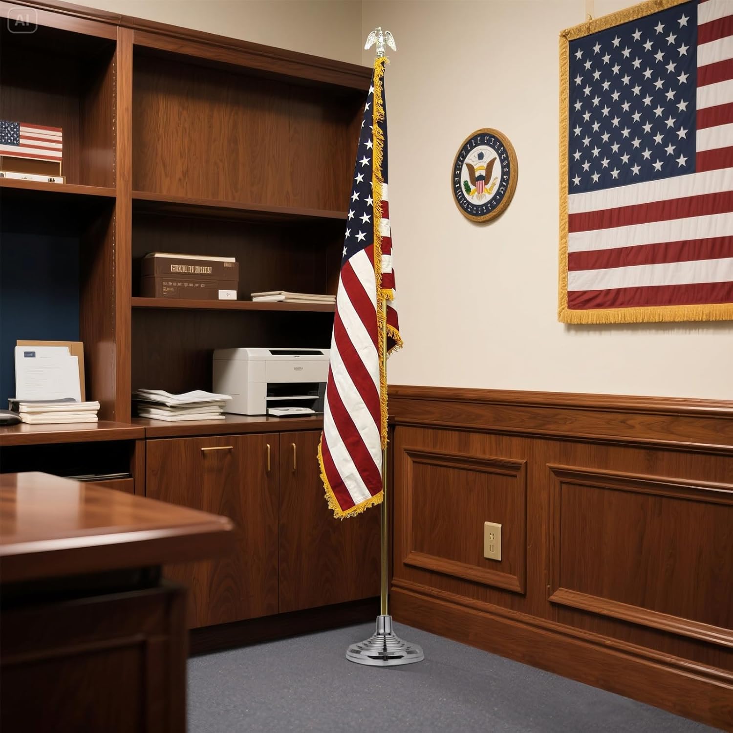 JRED Flag Base Stand for Flagpole Indoor, Silver Flag Holder Stand Flags Pole Base, Compatible with 1.3 Inch, 1.1 Inch and 0.9 Inch Diameter FlagPoles, for Classroom, Meeting