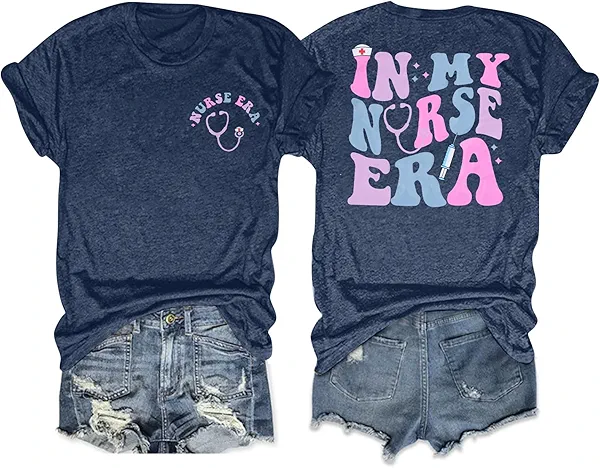 MNLYBABY Nurse Shirts Women in My Nurse Era Shirt Nursing School Tshirt Nurses Life Nurse Day Gifts Tee