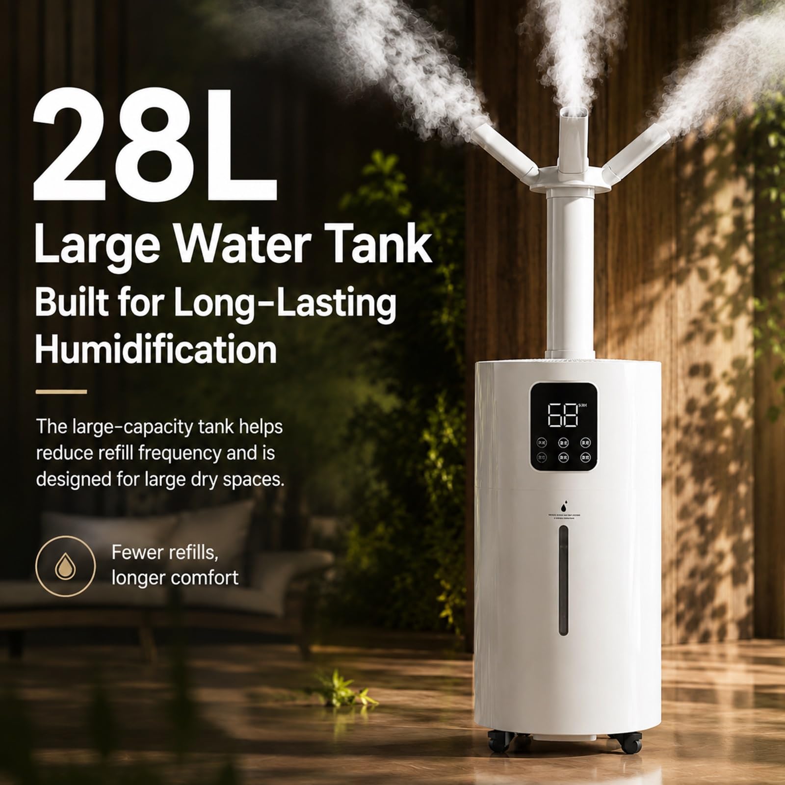 Humidificador de Aire para Dormitorio Habitación Grande Casa 25L Llenado | Humidificador Comercial 2000mL/h con Control Remoto, Higrostato, Boquilla 4 Chorros 360°, Temporizador 12H