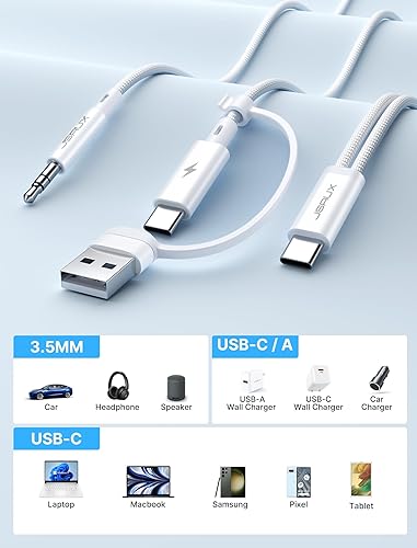 Miniatura 4 de JSAUX Cable de carga y auriculares USB C a 0.138 in, conector USB C a audio auxiliar 2 en 1 con PD de 60 W de carga rápida compatible con iPhone 15