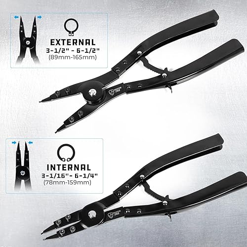 Miniatura 3 de Juego de alicates de anillo a presión de 16 pulgadas, juego de 2 alicates de anillo de presión internos y externos, juego de herramientas
