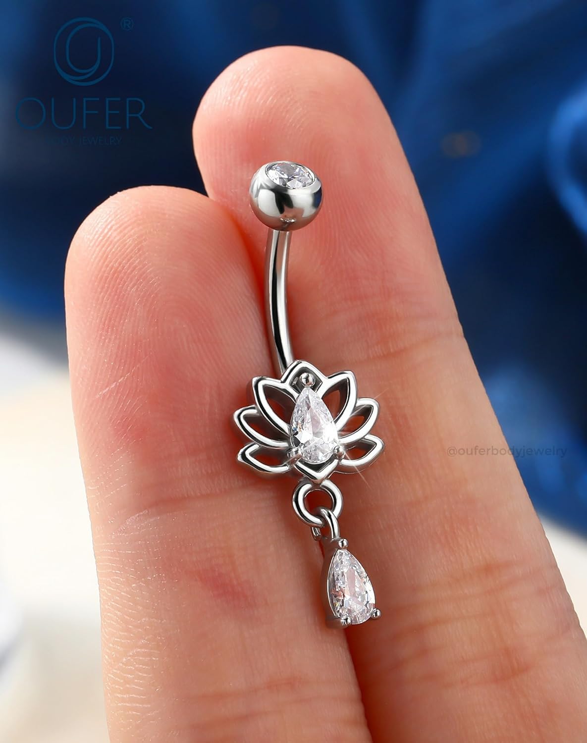 OUFER Hypoallergenic Dangle Belly Button Rings, 14g Surgical Steel Belly Rings for Women, Lotus Navel Rings, Dangle Navel Piercing Jewelry - Image 4