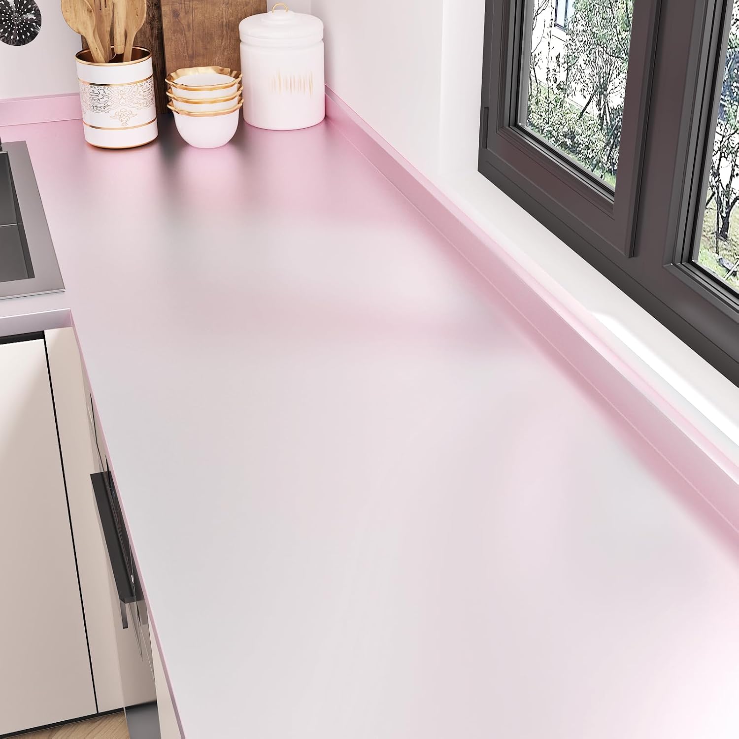 Pink Stainless Steel Contact Paper for Appliances Light Pink Peel and Stick Wallpaper Self Adhesive Waterproof Metallic Wallpaper for Bathroom Countertop Dishwasher Wall Covering 15.8''x80''