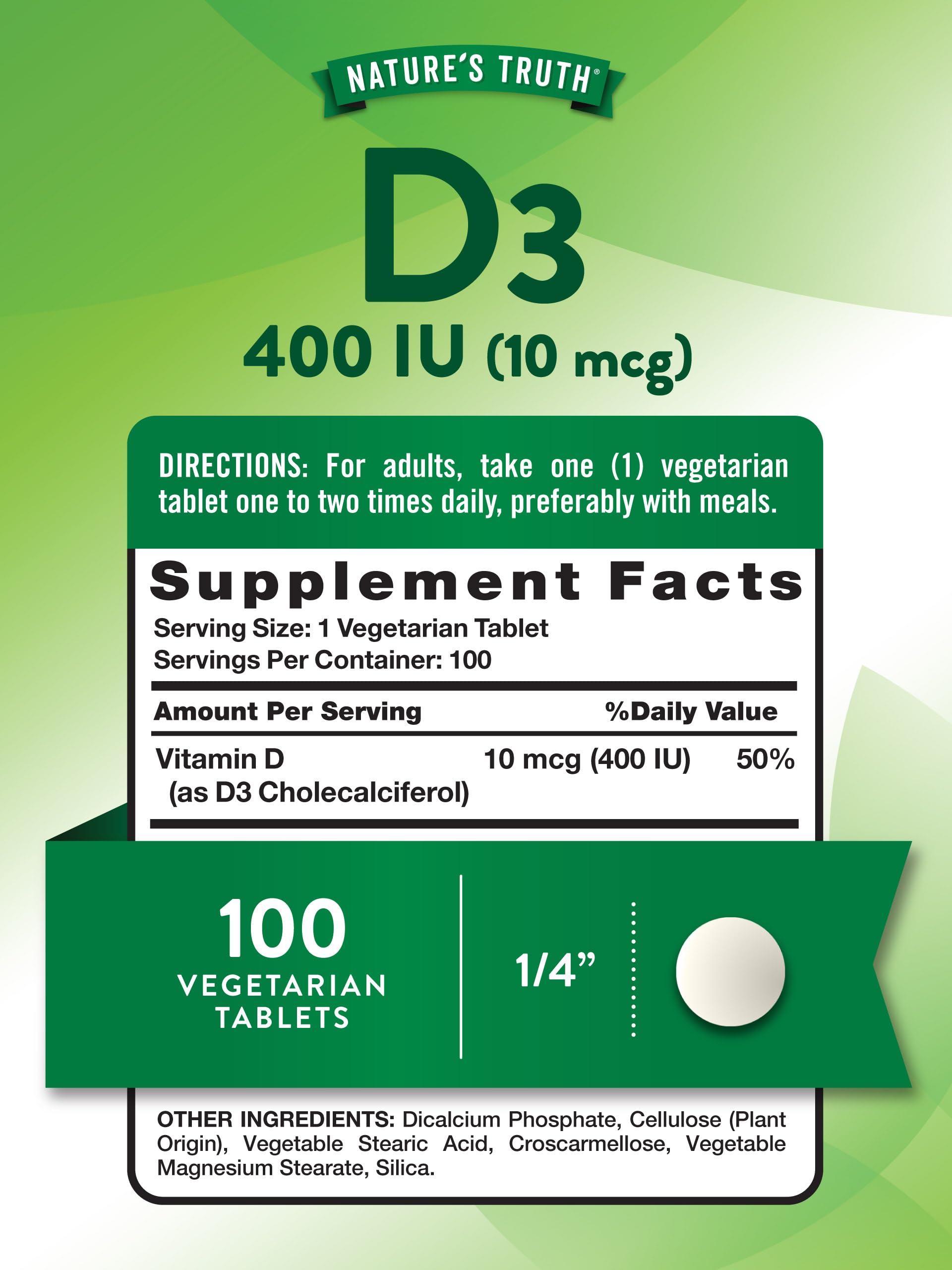 Nature's Truth Vitamin D3 | 400 iu (10 mcg) | 100 Tablets — Amazon image 2