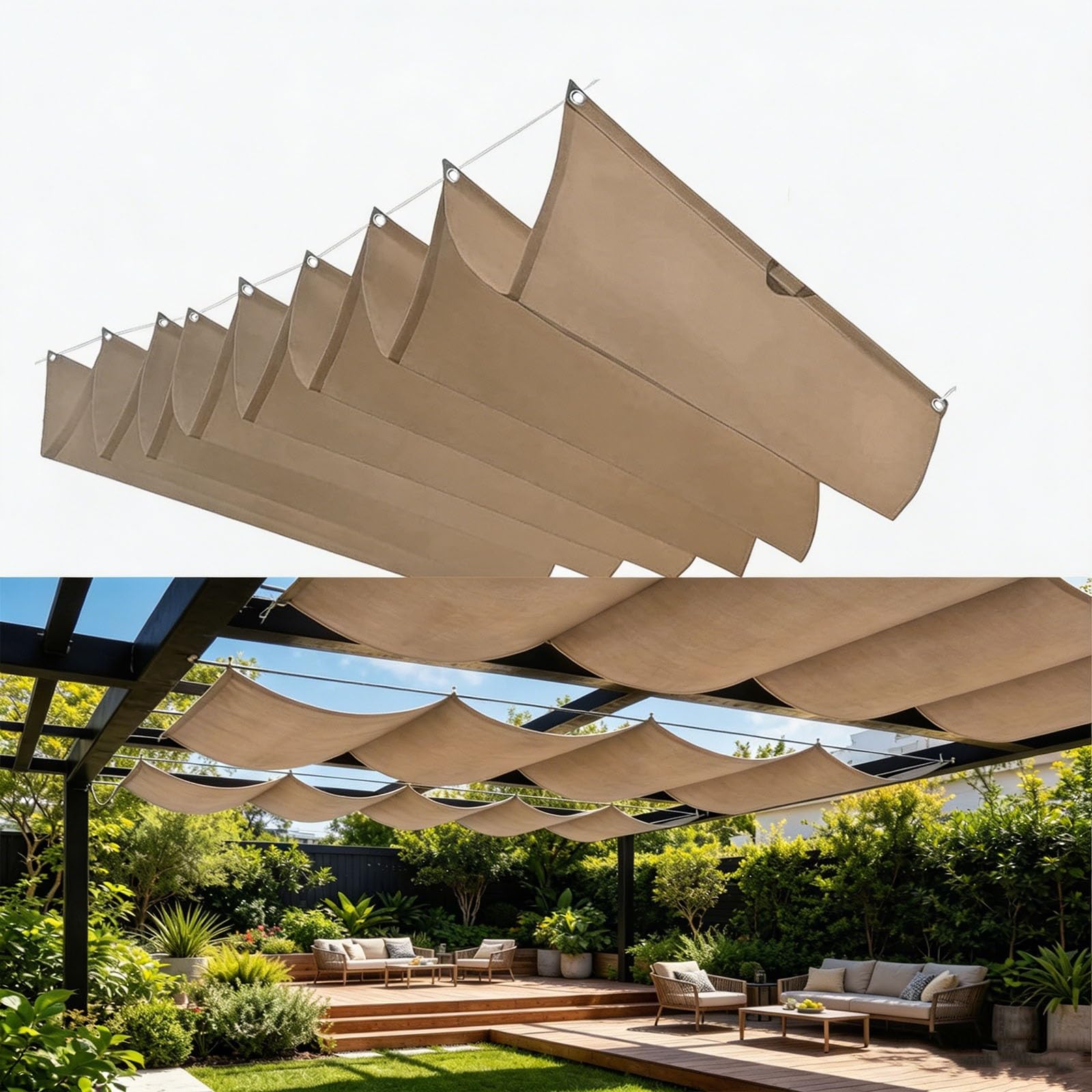 Voile d'ombrage rétractable vague kaki grand format résistant aux UV