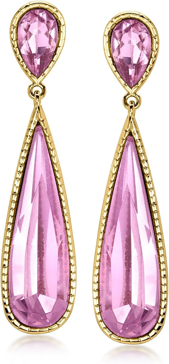 Aretes colgantes chapados en oro amarillo de 14 quilates de Ross-Simons con kunzita de imitación