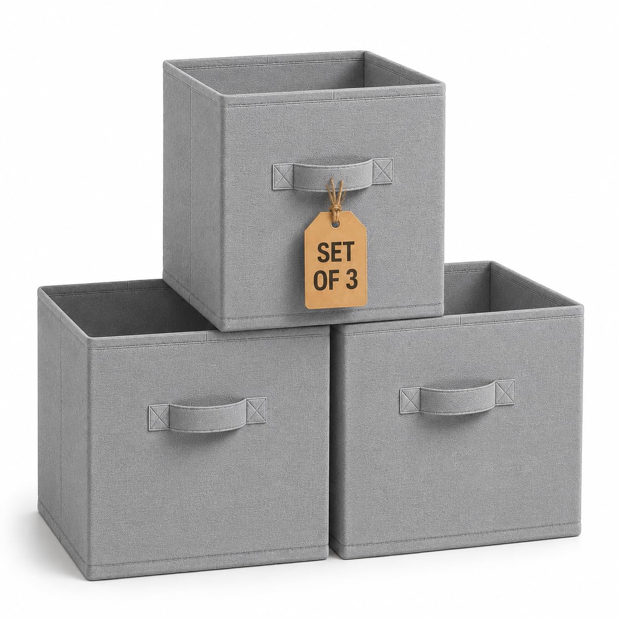 A406 3 x Storage Cube Boxes, Foldable Fabric Storage Boxes with Handles Cube Storage Organiser Baskets for Kallax Shelving Units Toy Clothes Book Storage Bedroom Living Room Office (Grey, 25x25x25cm)