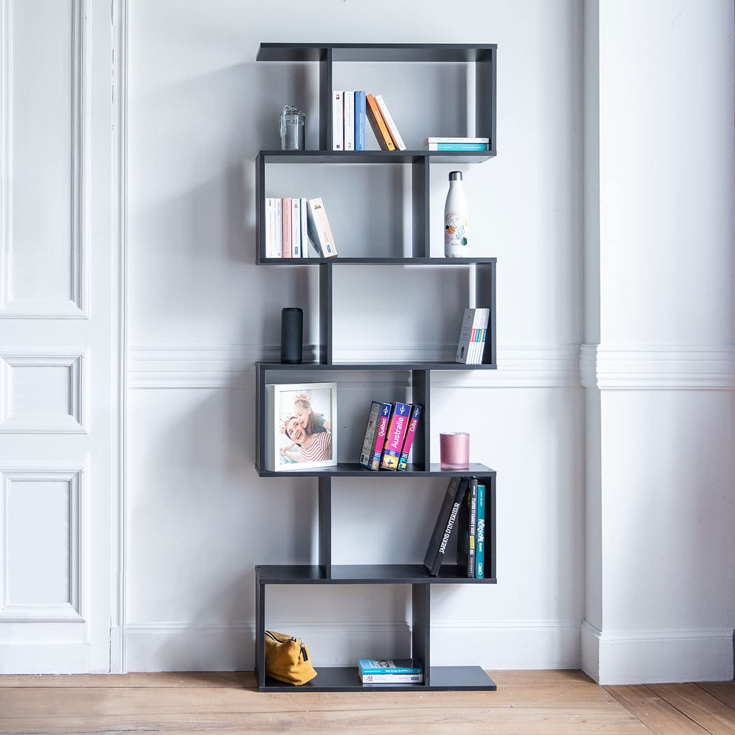 Happy Garden Bücherregal im modernen Stil 6 Regale schwarz Virginia. Aufbewahrungsmöbel für Wohnzimmer, Schlafzimmer oder Büro. Regale für Bücher.