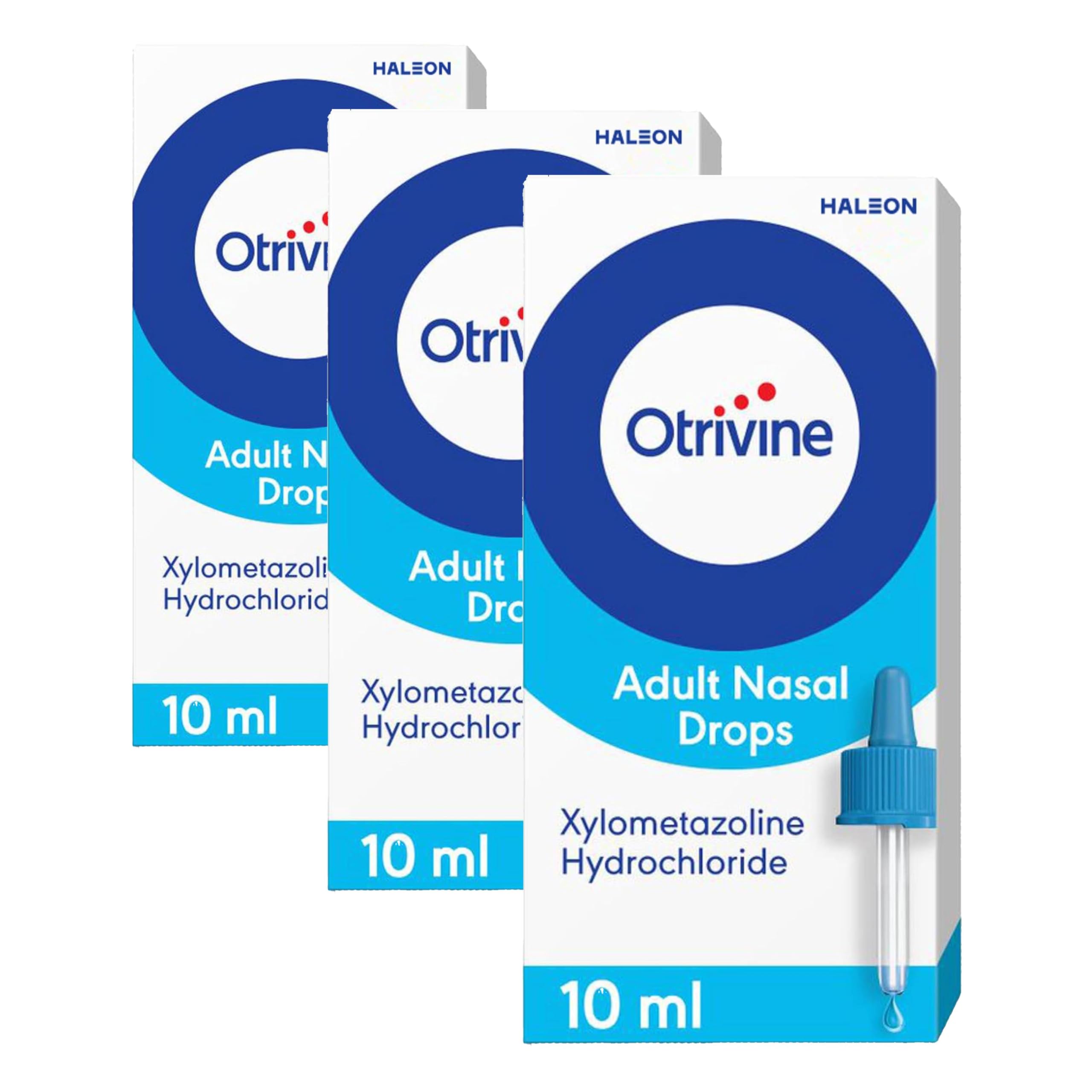 Otrivine Decongestant Adult Nasal Drops for Blocked Nose Relief in Cold and Flu, Pack of 3 x 10ml