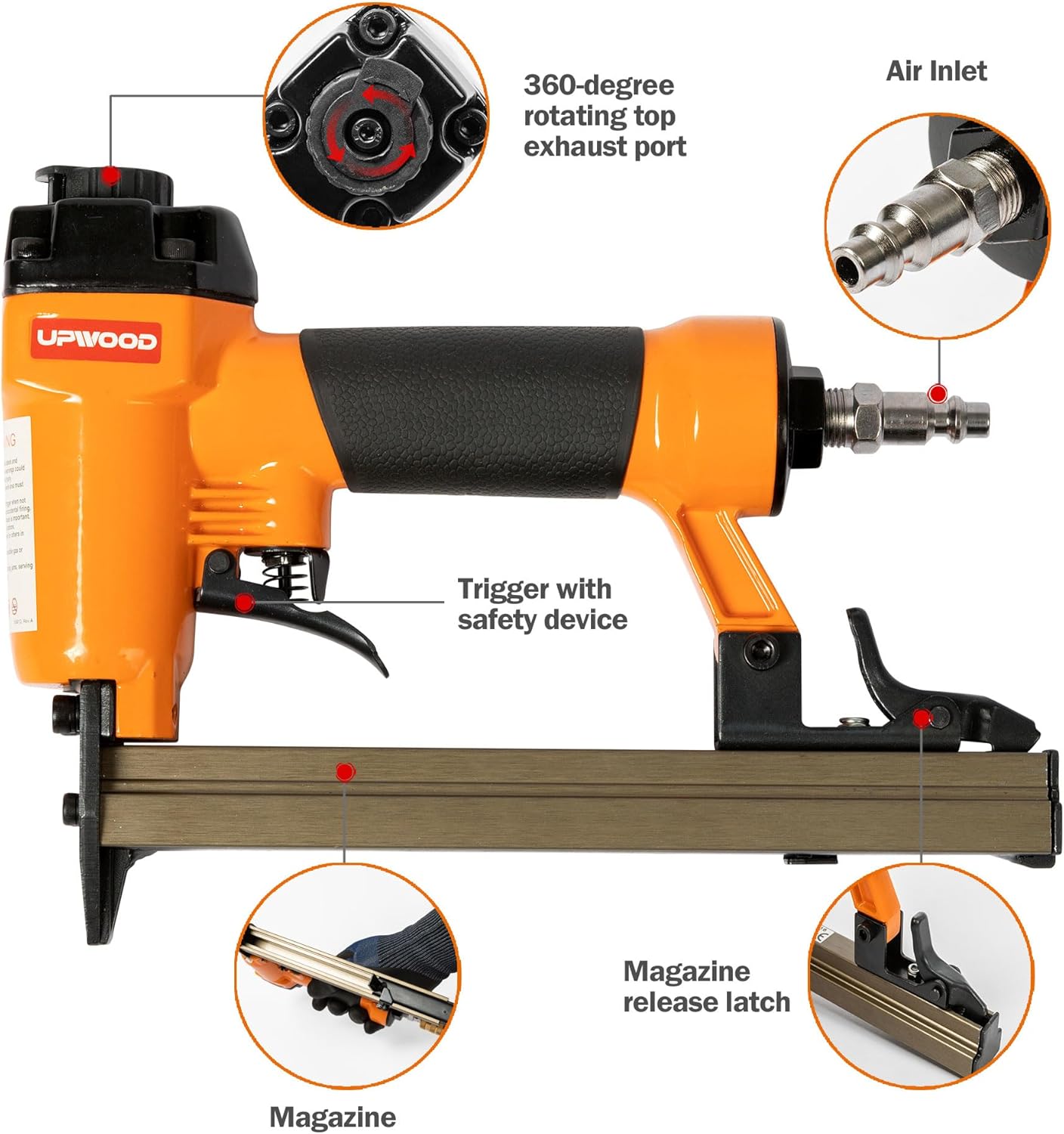 7116 Pneumatic 22 Gauge Stapler 3/8-Inch Crown 1/4-Inch to 5/8-Inch Length, Air-Powered Upholstery Stapler for Carpentry, Woodworking and DIY Projects