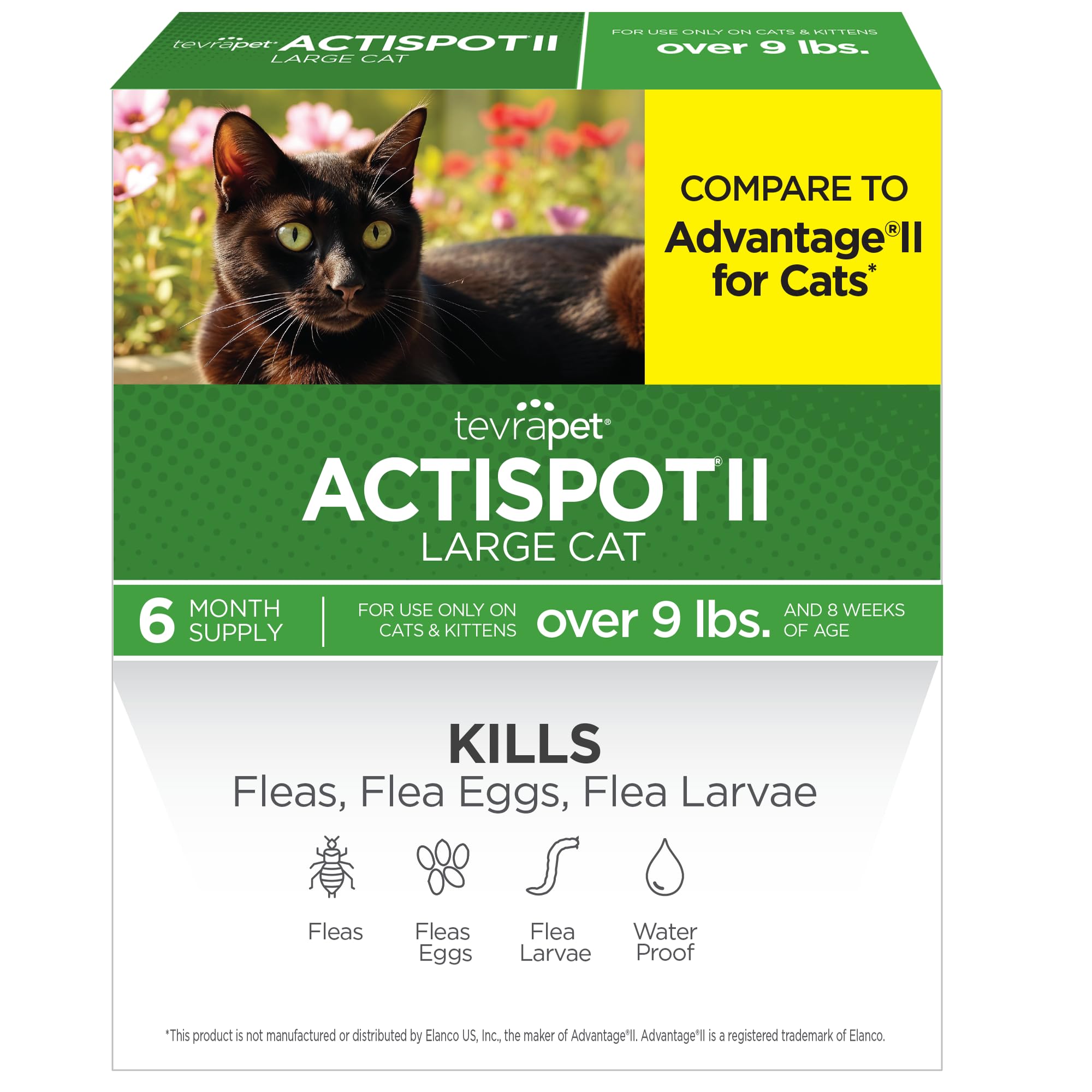 TevraPet Actispot 2 Flea Treatment for Large Cats 9+ lbs, 6 Doses
