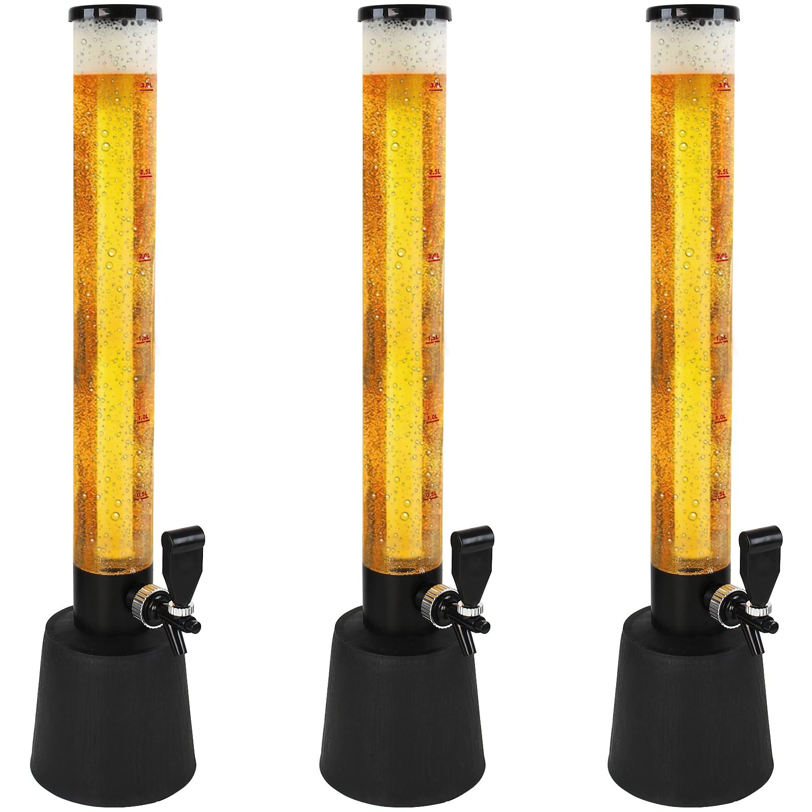 Jago® Distributore di Birra - Set da 3, capacità Massima 3,5 l, Altezza 90 cm, con Rubinetto e Tubo di Ghiaccio, in Plastica Senza BPA - Spillatore, Dispenser, Giraffa, Torre, Bevande