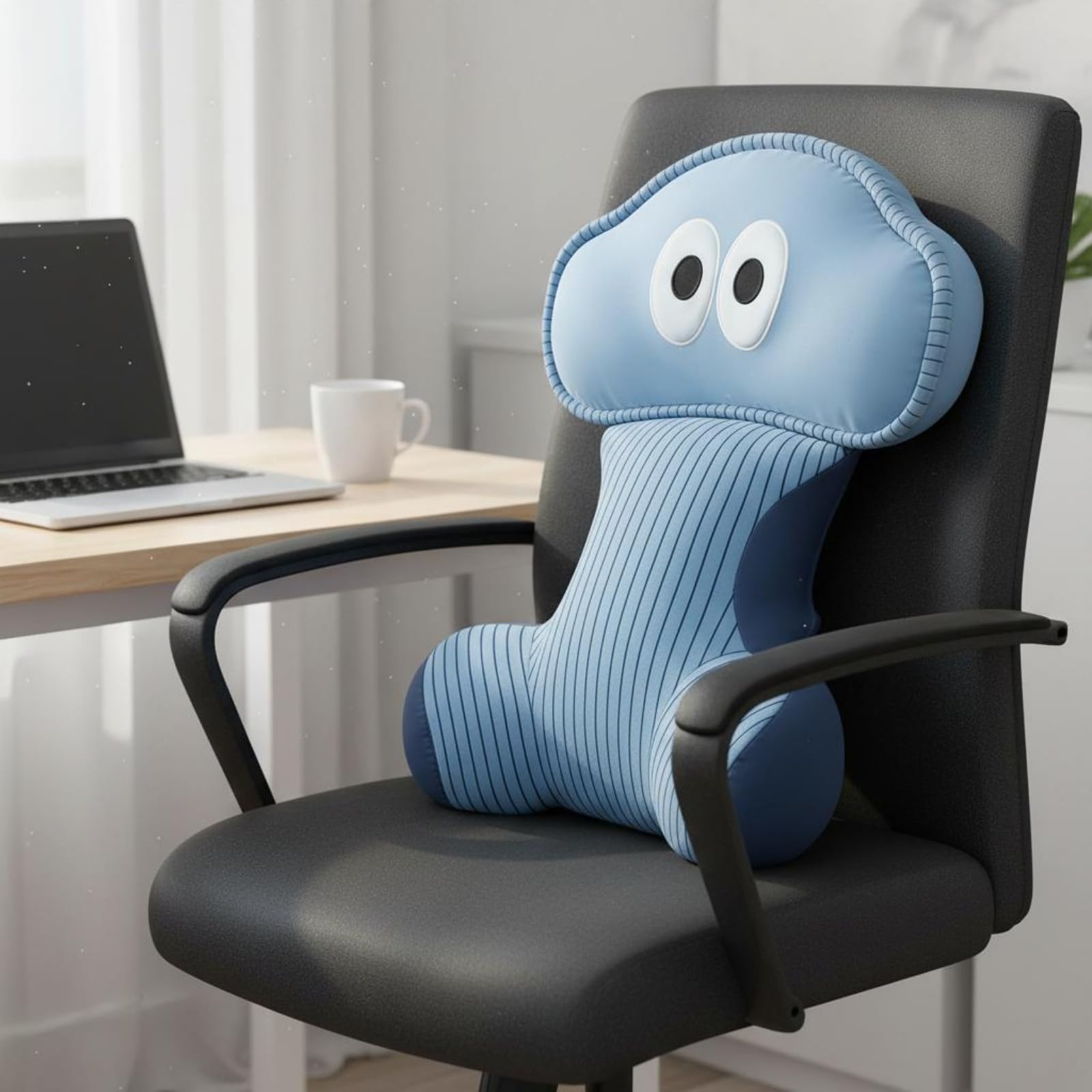 Perfeclan Cojín Ergonómico Asiento Almohadilla Respaldo Reposacabezas Cojín Silla Diseño Segmentado Ajustable con Soporte Acolchado en Poliéster y Algodón Adecuado para Oficina Lectura en Casa, Azul