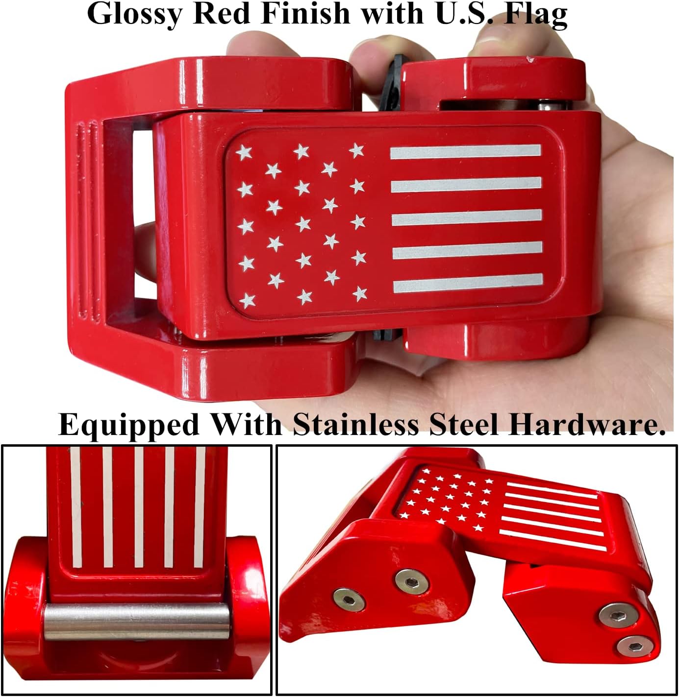 U.S. Flag Red Solid Aluminum Hood Latches Hood Catch Kits for Jeep Wrangler JK JKU JL JLU Rubicon Sahara Sport 2011-2021 2022