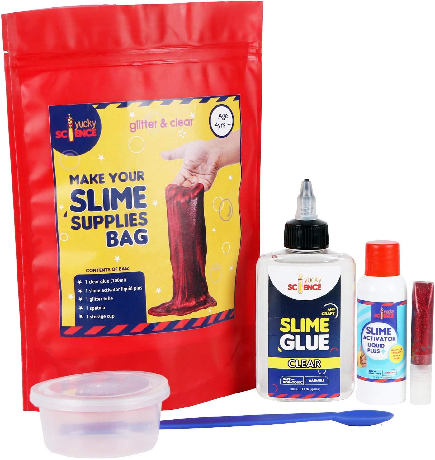 Yucky Science Slime Making Supplies Bags (Glitter and Clear). Age 4 Years and Above. (Multicolour) (1 Bag)